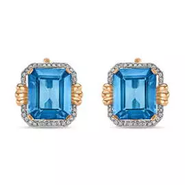 Золотые серьги c топазом и бриллиантами