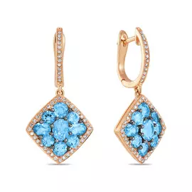 Золотые серьги c топазом и бриллиантами