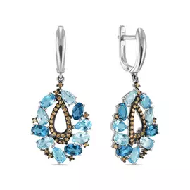 Золотые Серьги c топазом и бриллиантами