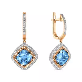 Золотые серьги c топазом и бриллиантами