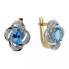 Золотые серьги c топазом и бриллиантами