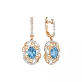 Золотые Серьги c топазом и бриллиантами