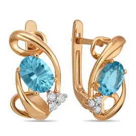 Золотые серьги c топазом и бриллиантами