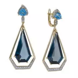 Золотые серьги c топазом и бриллиантами