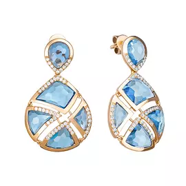 Золотые серьги c топазом и бриллиантами