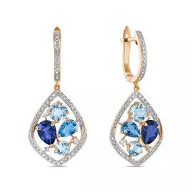 Золотые серьги c топазом и бриллиантами