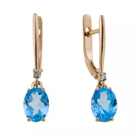 Золотые Серьги c топазом и бриллиантами