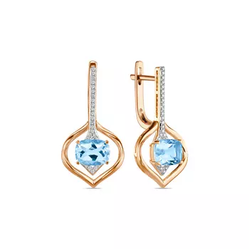 Золотые Серьги c топазом и бриллиантами