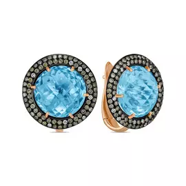 Золотые серьги c топазом и бриллиантами