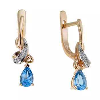 Золотые Серьги c топазом и бриллиантами