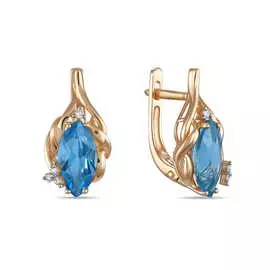 Золотые Серьги c топазом и бриллиантами