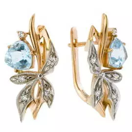 Золотые серьги c топазом и бриллиантами