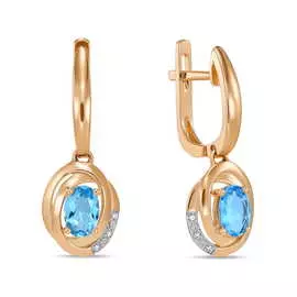 Золотые серьги c топазом и бриллиантами