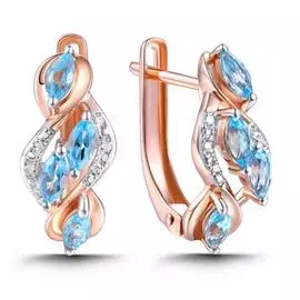 Золотые Серьги c топазом и бриллиантами