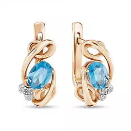 Золотые Серьги c топазом и бриллиантами