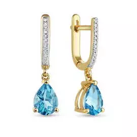 Золотые Серьги c топазом и бриллиантами