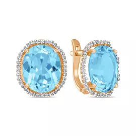 Золотые серьги c топазом и фианитами