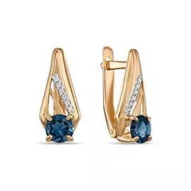 Золотые серьги c топазом и фианитами