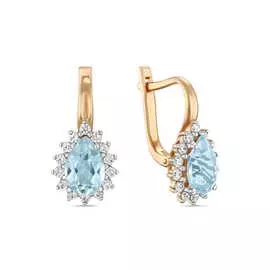 Золотые серьги c топазом и фианитами