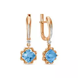 Золотые серьги c топазом и фианитами