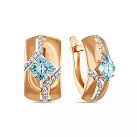 Золотые серьги c топазом и фианитами