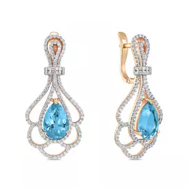 Золотые серьги c топазом и фианитами