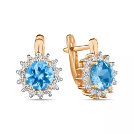 Золотые серьги c топазом и фианитами