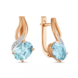 Золотые серьги c топазом и фианитами