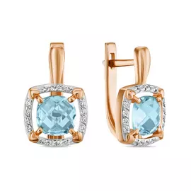 Золотые серьги c топазом и фианитами