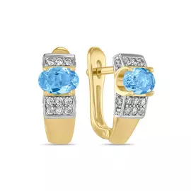 Золотые Серьги c топазом и фианитами