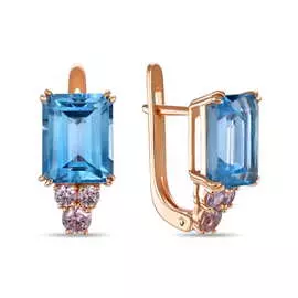 Золотые серьги c топазом и фианитами