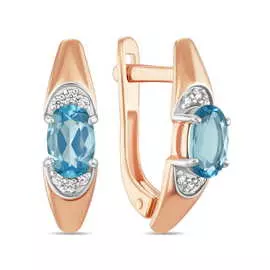 Золотые серьги c топазом и фианитами