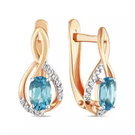 Золотые серьги c топазом и фианитами