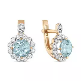 Золотые Серьги c топазом и фианитами