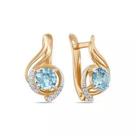 Золотые серьги c топазом и фианитами