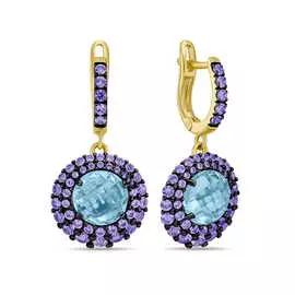 Золотые серьги c топазом и фианитами