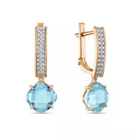 Золотые серьги c топазом и фианитами