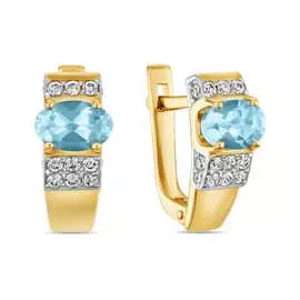 Золотые серьги c топазом и фианитами