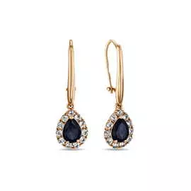 Золотые серьги c топазом и выращенным сапфиром