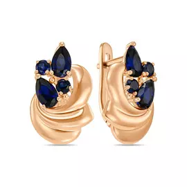 Золотые Серьги c выращенным сапфиром