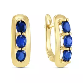 Золотые Серьги c выращенным сапфиром