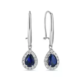 Золотые Серьги c выращенным сапфиром