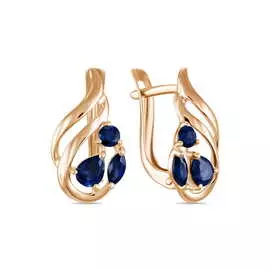 Золотые серьги c выращенным сапфиром