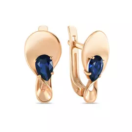 Золотые серьги c выращенным сапфиром
