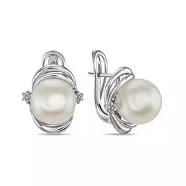 Золотые серьги c бриллиантами и жемчугом