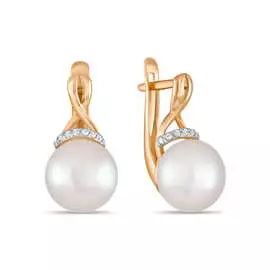 Золотые серьги c жемчугом и фианитами