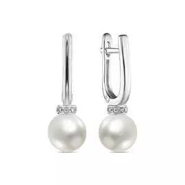 Золотые Серьги c жемчугом и фианитами