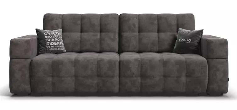 Диван BOSS.XO велюр Alkantara серый / WOOD Rock