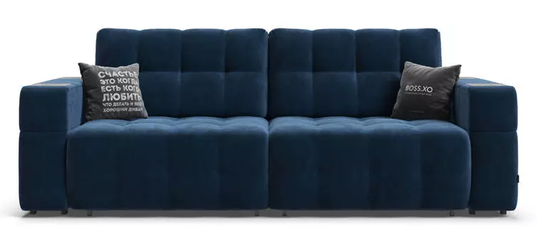 Диван BOSS.XO велюр Monolit синий / WOOD Rock