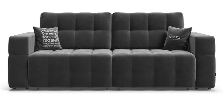 Диван BOSS.XO велюр Monolit серый / WOOD Rock